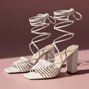 White Strappy High Heels - Block Heel, Size 8 Summer Spring